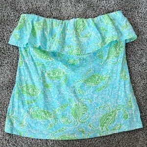 Lilly Pulitzer Crab Sea Strapless Blouse EUC SZ L